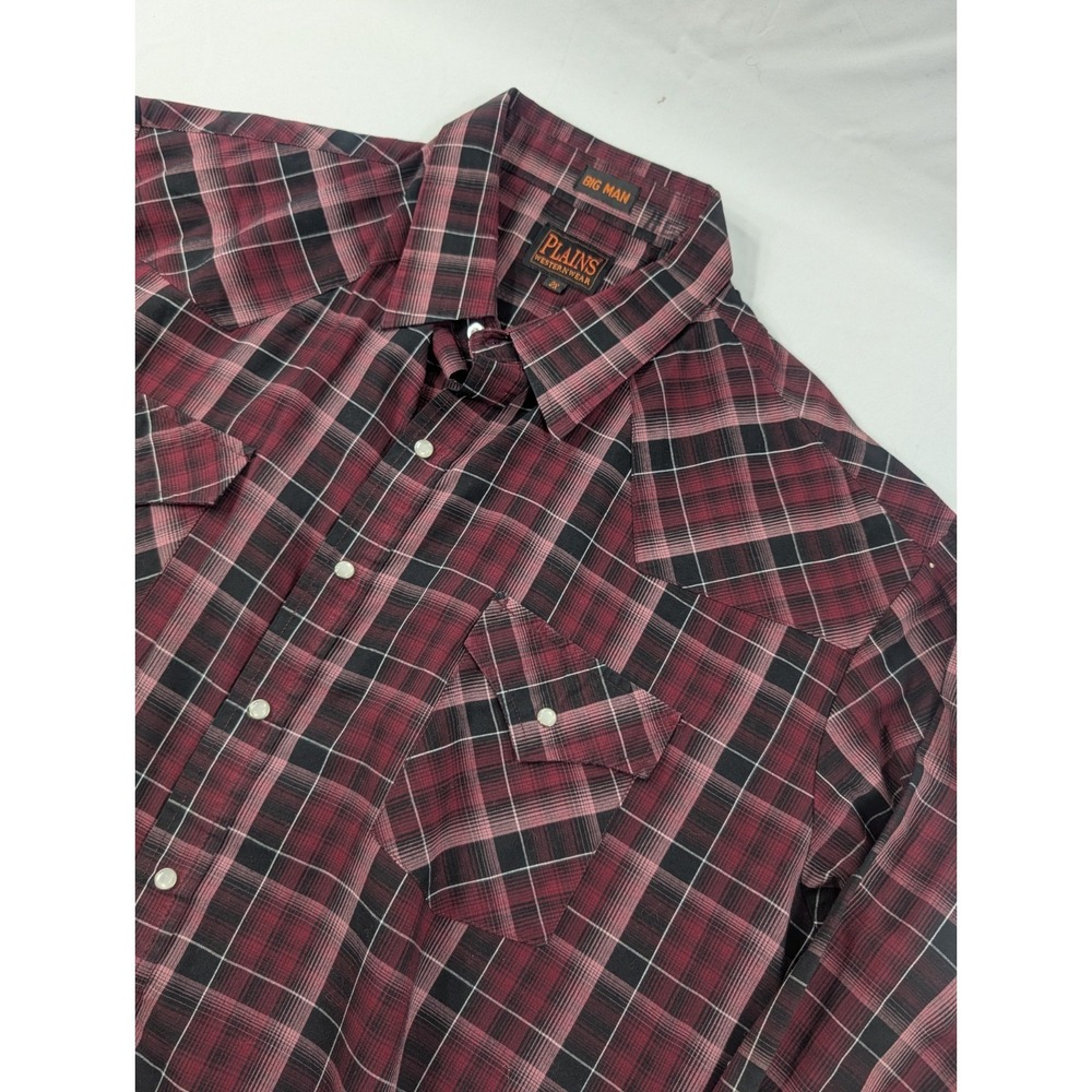 Plains Western Wear Red Mens 2XL Big Man Sleeve Pearl Snap Button Down Shirt